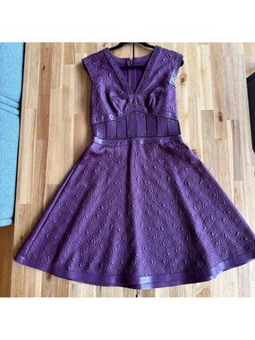 Tadashi Shoji Faux Leather Purple Dress 6